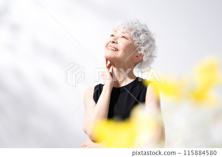 Beauty Gray-haired woman Front blur 115884580