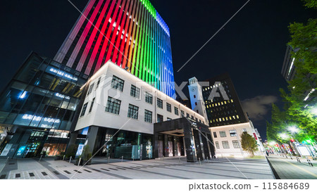 Illuminated Kawasaki City Hall New Main Building and the city night view of City Hall Street [Kawasaki City, Kanagawa Prefecture] 115884689