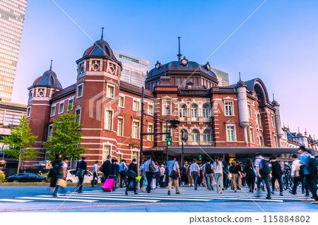 Tokyo cityscape, Japan. Tokyo Station Marunouchi North Exit. People heading to the station after work etc. on June 14th. 115884802