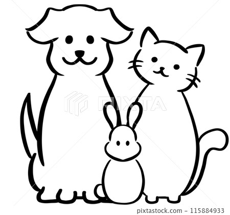 A set of simple and cute hand-drawn silhouette illustrations of dogs, cats and rabbits drawn with black lines that can be used as icons or illustrations A set of simple and cute hand-drawn silhouette illustrations of dogs, cats and rabbits drawn with black lines that can be used as icons or illustrations 115884933