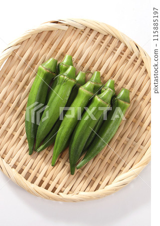 Okra on a colander Okra on a colander 115885197