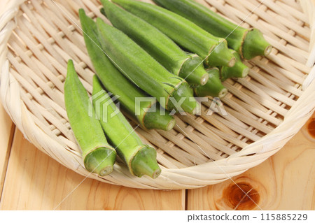 Okra on a colander Okra on a colander 115885229