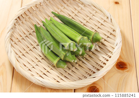 Okra on a colander Okra on a colander 115885241