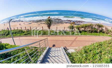 Steps Hand Rail Entry Beach Ocean Landscape 115885355