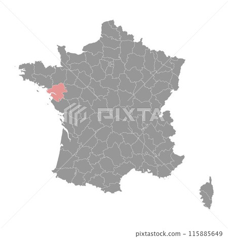 Loire Atlantique department map, administrative division of France. Vector illustration. Loire Atlantique department map, administrative division of France. Vector illustration. 115885649
