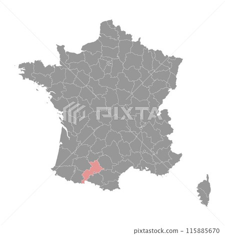 Haute Garonne department map, administrative division of France. Vector illustration. 115885670