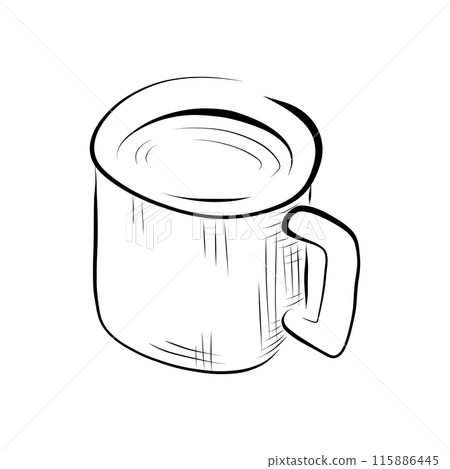 drawing lines. art line mug with coffee, tea, milk. Vector 115886445