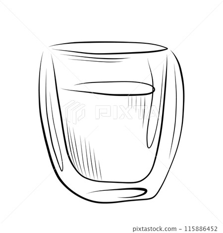 drawing lines. art line - glass of water, coffee, tea, milk. Vector 115886452