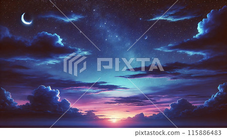 天空從夜晚到早晨發生了變化-插圖素材 [115886483] - PIXTA圖庫