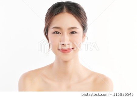 Beautiful young asian woman with clean fresh skin on white background, Face care, Facial treatment, Cosmetology, beauty and spa, Asian women portrait. Beautiful young asian woman with clean fresh skin on white background, Face care, Facial treatment, Cosmetology, beauty and spa, Asian women portrait. 115886545