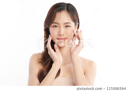 Beautiful young asian woman with clean fresh skin on white background, Face care, Facial treatment, Cosmetology, beauty and spa, Asian women portrait. 115886564