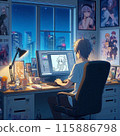 插畫家在他的家庭工作室工作 115886798