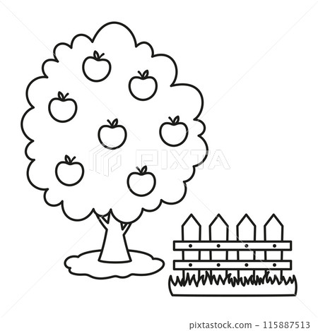 outline apple tree and fence 115887513