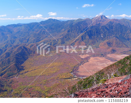 Senjogahara and Mount Nikko Shirane in autumn as seen from Mount Nantai in Nikko Senjogahara and Mount Nikko Shirane in autumn as seen from Mount Nantai in Nikko 115888219