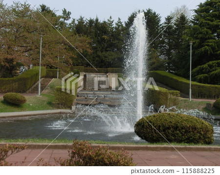 A garden with a fountain A garden with a fountain 115888225