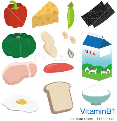 Illustration set of food containing vitamin B1 115888348