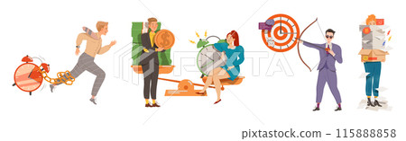 Effective Time Management with People Character Deal with Deadline and Tasks Planning Vector Set 115888858