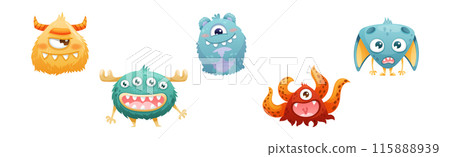 Funny Toothy Monsters as Friendly Fictional Creature Vector Set 115888939