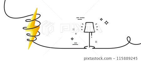 Stand lamp line icon. Continuous one line with curl. Floor light sign. Interior illuminate symbol. Stand lamp single outline ribbon. Loop curve with energy. Vector Stand lamp line icon. Continuous one line with curl. Floor light sign. Interior illuminate symbol. Stand lamp single outline ribbon. Loop curve with energy. Vector 115889245