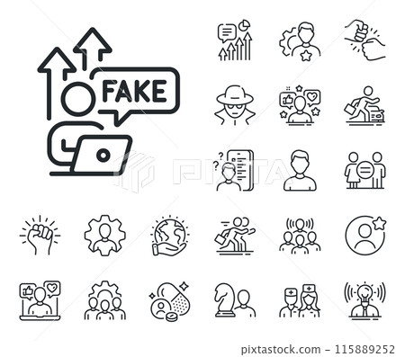 Web propaganda sign. Specialist, doctor and job competition outline icons. Fake internet line icon. Wrong truth symbol. Fake internet line sign. Avatar placeholder, spy headshot icon. Vector Web propaganda sign. Specialist, doctor and job competition outline icons. Fake internet line icon. Wrong truth symbol. Fake internet line sign. Avatar placeholder, spy headshot icon. Vector 115889252