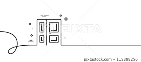 Entrance line icon. Continuous one line with curl. Entry door sign. Building exit symbol. Entrance single outline ribbon. Loop curve pattern. Vector Entrance line icon. Continuous one line with curl. Entry door sign. Building exit symbol. Entrance single outline ribbon. Loop curve pattern. Vector 115889256