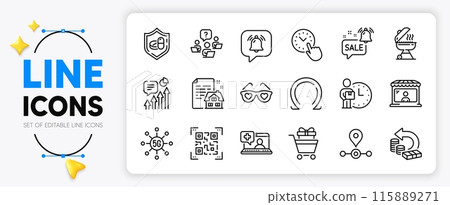 5g technology, Market seller and Omega line icons set for app include Love glasses, Qr code, Teamwork question outline thin icon. Promotion bell, Kpi, Shopping trolley pictogram icon. Vector 5g technology, Market seller and Omega line icons set for app include Love glasses, Qr code, Teamwork question outline thin icon. Promotion bell, Kpi, Shopping trolley pictogram icon. Vector 115889271