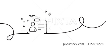 ID card line icon. Continuous one line with curl. User Profile sign. Person silhouette symbol. Identification plastic card. ID card single outline ribbon. Loop curve pattern. Vector 115889278