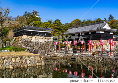 [Japan's 100 Famous Castles] Kochi Castle in Spring: Moat, Otemae Gate and Castle Tower, Kochi City, Kochi Prefecture 115889402