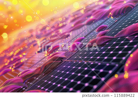 Digital interface with neon circuitry, showcasing futuristic technology and networks. 115889422