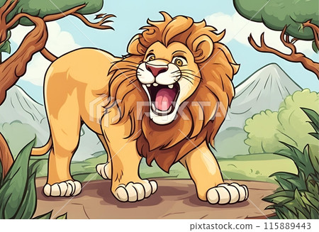 Fear-inducing dominant lion.Cartoon Abstract art.AI Generated 115889443