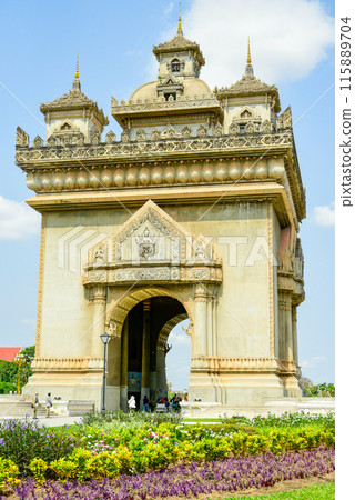 Beautiful scenery of Patuxai in Vientiane, the capital of Laos Beautiful scenery of Patuxai in Vientiane, the capital of Laos 115889704