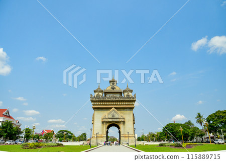 Beautiful scenery of Patuxai in Vientiane, the capital of Laos Beautiful scenery of Patuxai in Vientiane, the capital of Laos 115889715