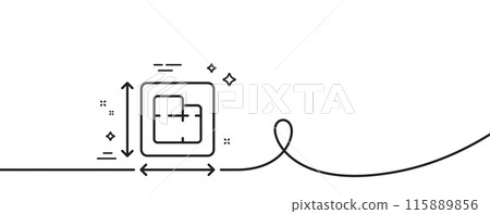 Floor plan line icon. Continuous one line with curl. Room dimension sign. House area measurement symbol. Floor plan single outline ribbon. Loop curve pattern. Vector 115889856