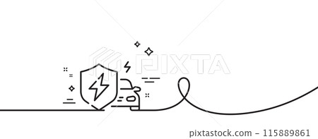 Car charging line icon. Continuous one line with curl. EV vehicle charge sign. Electric power shield symbol. Car charging single outline ribbon. Loop curve pattern. Vector 115889861