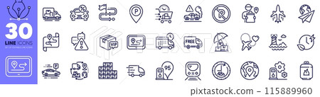 Plane, Delivery man and Lighthouse line icons pack. Parking, Honeymoon travel, Supply chain web icon. Car leasing, Delivery insurance, Warning pictogram. Vip parcel, Truck transport, Pin. Vector Plane, Delivery man and Lighthouse line icons pack. Parking, Honeymoon travel, Supply chain web icon. Car leasing, Delivery insurance, Warning pictogram. Vip parcel, Truck transport, Pin. Vector 115889960