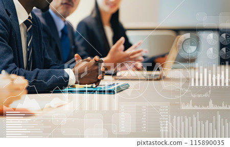 Meeting business people and statistical data 115890035