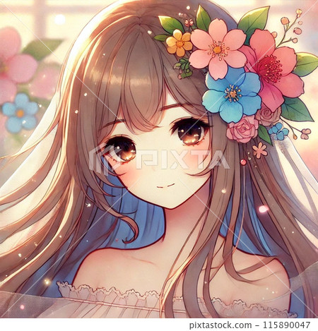 woman with flower hair ornament woman with flower hair ornament 115890047
