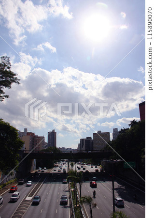 Sao Paulo cityscape, sun and blue sky Brazil Sao Paulo cityscape, sun and blue sky Brazil 115890070