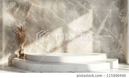 Empty marble podium for product display on gray background. top view Empty marble podium for product display on gray background. top view 115890490