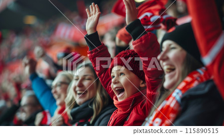 Family with kids cheering for their sports team 115890515