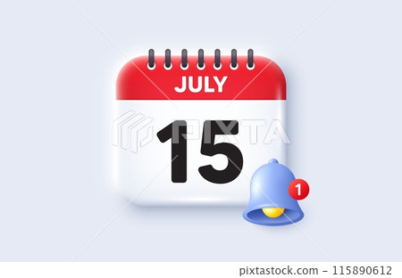 15th day of the month icon. Calendar date 3d icon. Event schedule date. Meeting appointment time. 15th day of July month. Calendar event reminder date. Vector 15th day of the month icon. Calendar date 3d icon. Event schedule date. Meeting appointment time. 15th day of July month. Calendar event reminder date. Vector 115890612