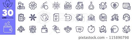 Timer, Wallet money and Cogwheel line icons pack. Cognac bottle, Food time, Swipe up web icon. Bus, Presentation, Riboflavin vitamin pictogram. Businessman case, Snowflake, Quote bubble. Vector 115890798