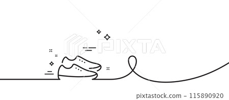 Shoes line icon. Continuous one line with curl. Sport footwear sign. Fashion sneakers symbol. Shoes single outline ribbon. Loop curve pattern. Vector 115890920