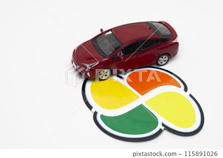 Hybrid car and elderly mark Hybrid car and elderly mark 115891026
