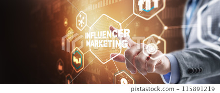 Man clicks on the inscription INFLUENCER MARKETING 115891219
