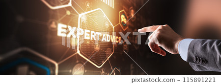 Businessman touching finger on the virtual screen and selecting Expert advice 115891221