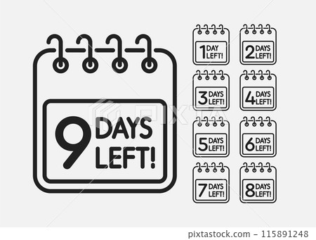 Countdown daily page calendar icon - 9 day left Countdown daily page calendar icon - 9 day left 115891248