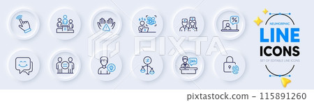 Online tax, Doctor and Person idea line icons for web app. Pack of Discrimination, Clean hands, Business podium pictogram icons. Ethics, Smile face, Fingerprint lock signs. Neumorphic buttons. Vector Online tax, Doctor and Person idea line icons for web app. Pack of Discrimination, Clean hands, Business podium pictogram icons. Ethics, Smile face, Fingerprint lock signs. Neumorphic buttons. Vector 115891260