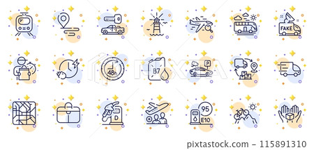 Outline set of Train, Mountain bike and Charging time line icons for web app. Include Supply chain, Metro map, Delivery man pictogram icons. Lighthouse, Diesel station, Handbag signs. Vector Outline set of Train, Mountain bike and Charging time line icons for web app. Include Supply chain, Metro map, Delivery man pictogram icons. Lighthouse, Diesel station, Handbag signs. Vector 115891310