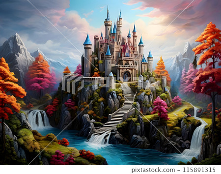 The abandoned stone castle in the forest was filled with loneliness. 115891315